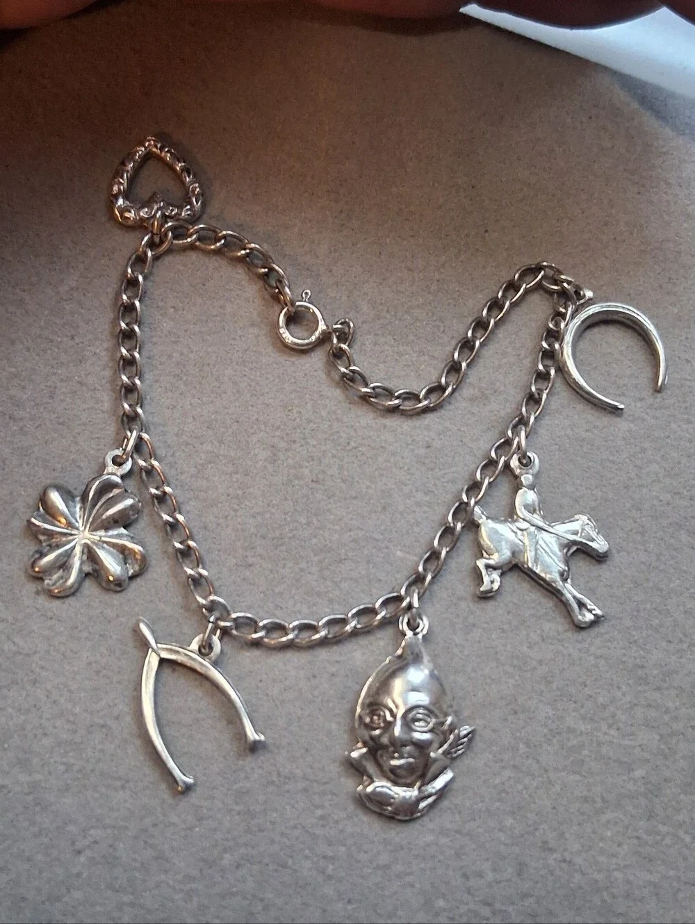 moSterling Silver Charm Bracelet with Horseshoe, Clover & Animal Charms - 6.5